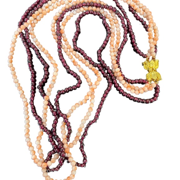 Vintage Garnet Coral Pink Angel Skin Necklace 3.8mm Beads 4 strand 24" u… - Picture 10 of 10